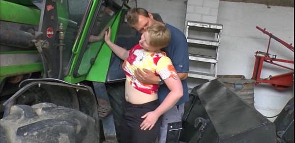  Ugly chubby blonde garage boss fuck her employee, eating his cum